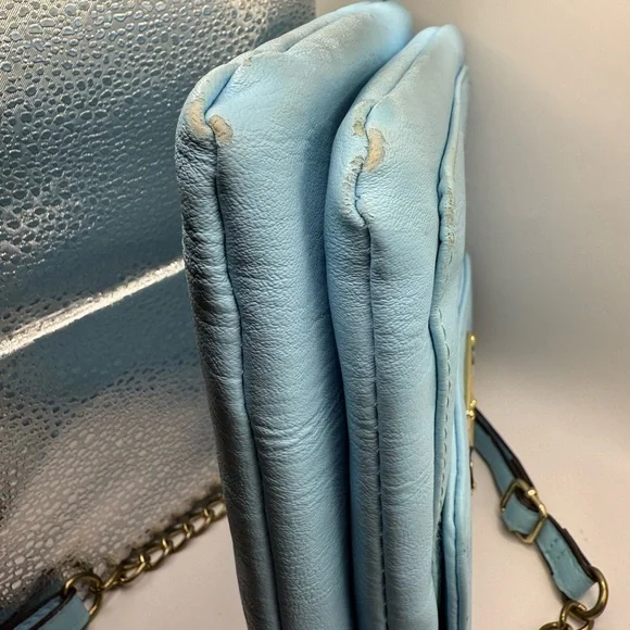 Nicole by Nicole Miller Light Blue Crossbody Bag with Gold Tag & Chained Links - Picture 11 of 12